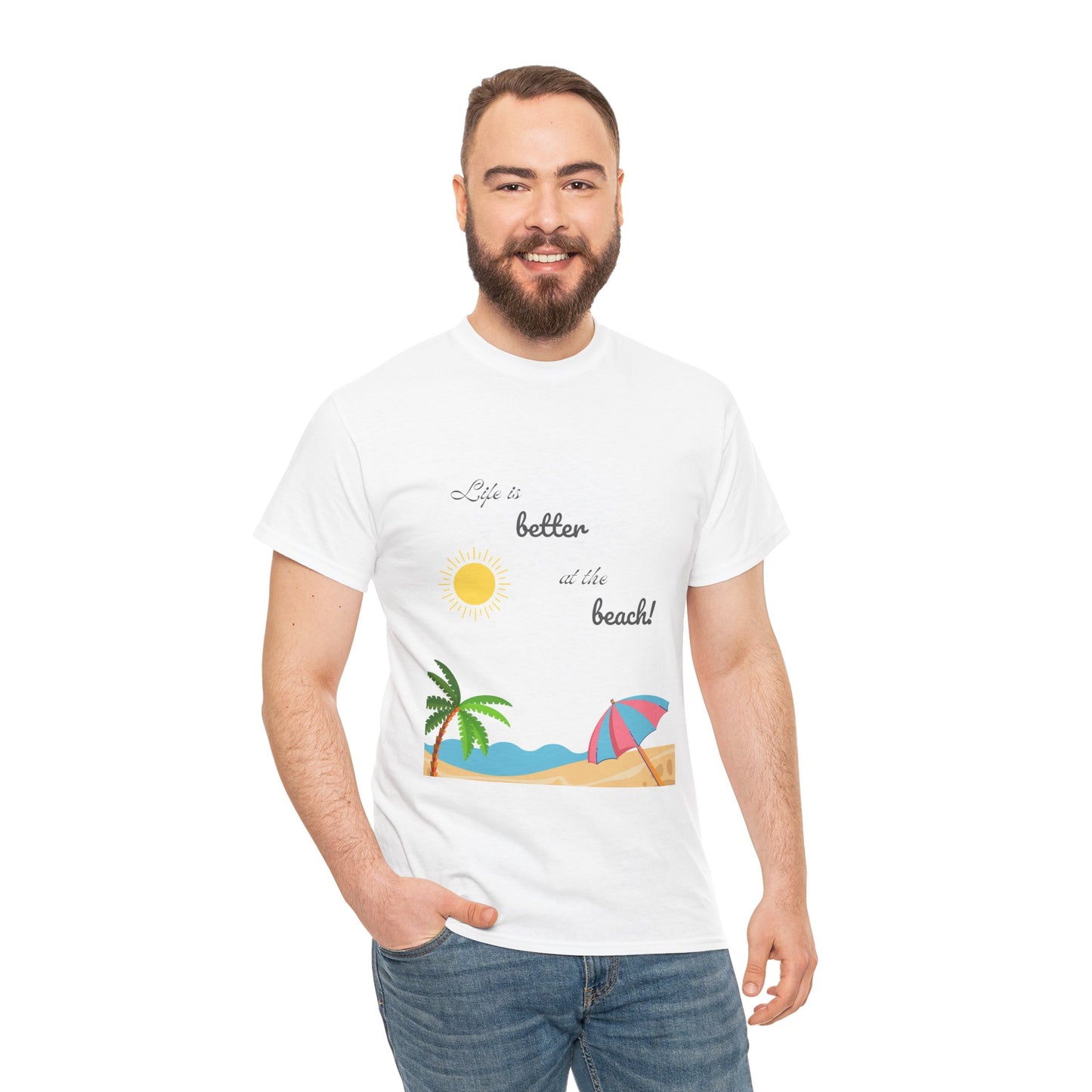 Life is better at beach Unisex Heavy Cotton Tee Beach T-shirt