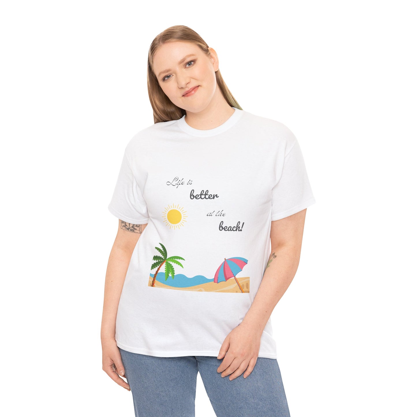 Life is better at beach Unisex Heavy Cotton Tee Beach T-shirt