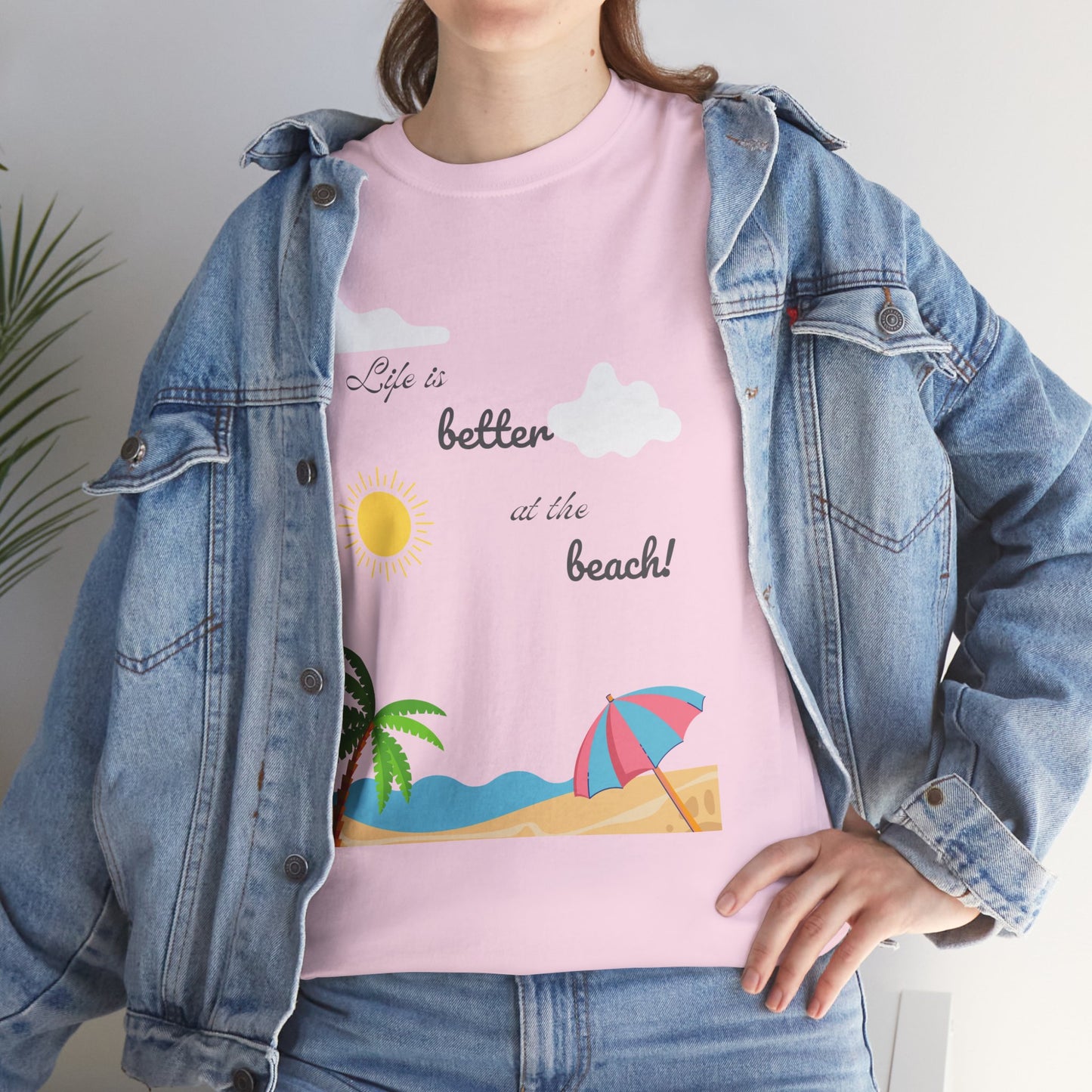 Life is better at beach Unisex Heavy Cotton Tee Beach T-shirt
